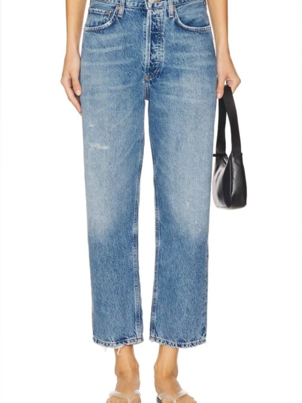 AGOLDE 90’s Crop Mid Rise Straight Jeans Distressed Raw Hem Size 30